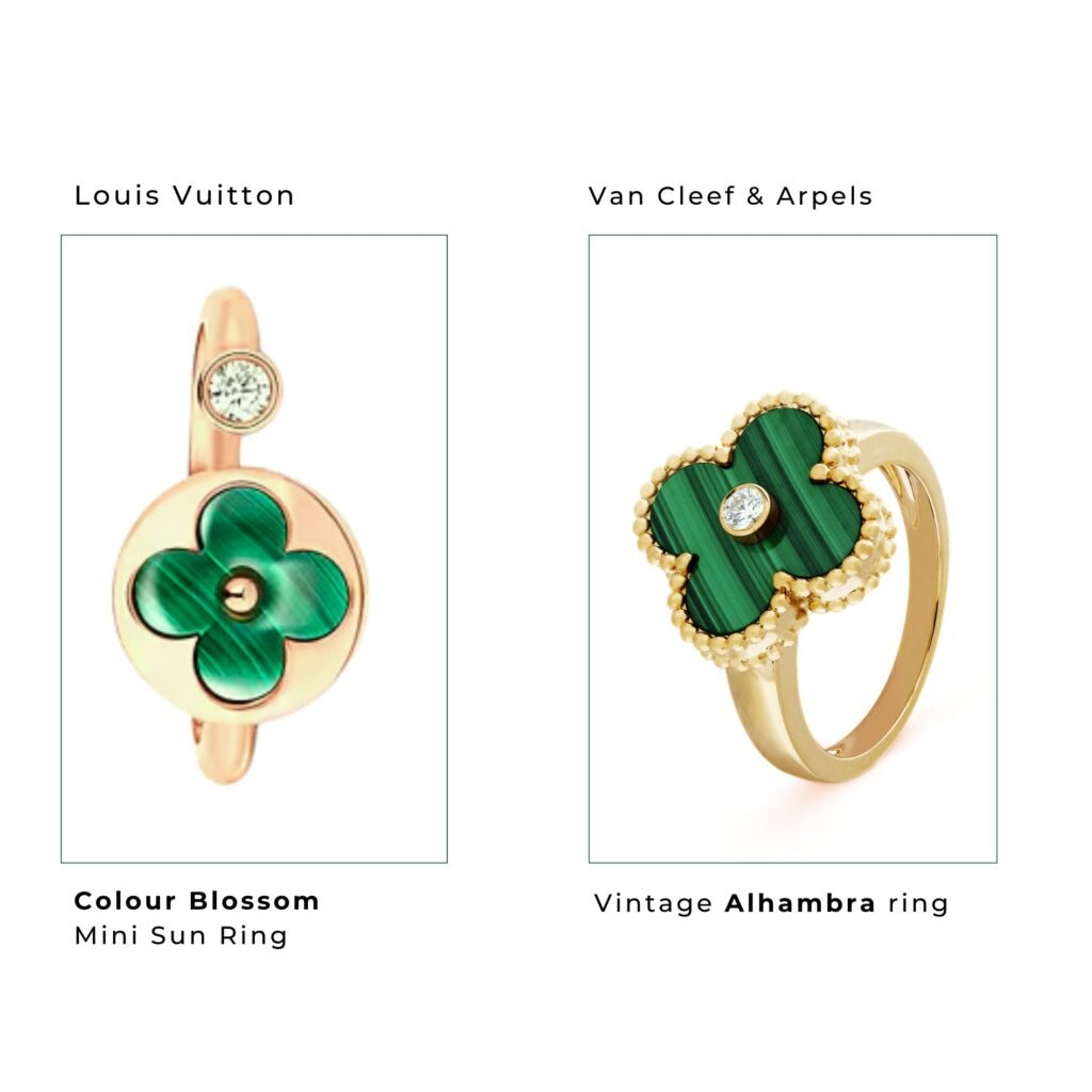 Image showing Louis Vuitton's "Color Blossom" ring and Van Cleef & Arpels' vintage "Alhambra" ring.