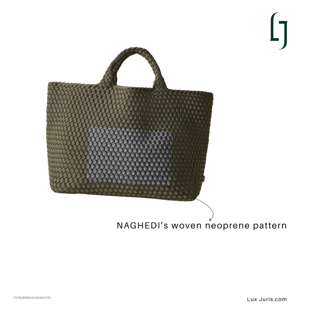A hand-woven neoprene Naghedi tote with a boxy braided texture and soft, structured form.