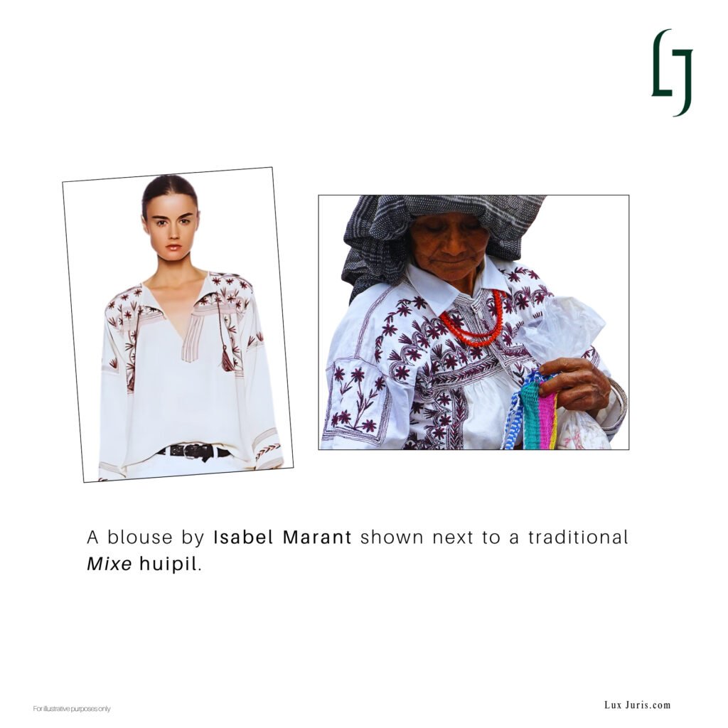 Image of a blouse by Isabel Marant shown next to a traditional Mixe huipil