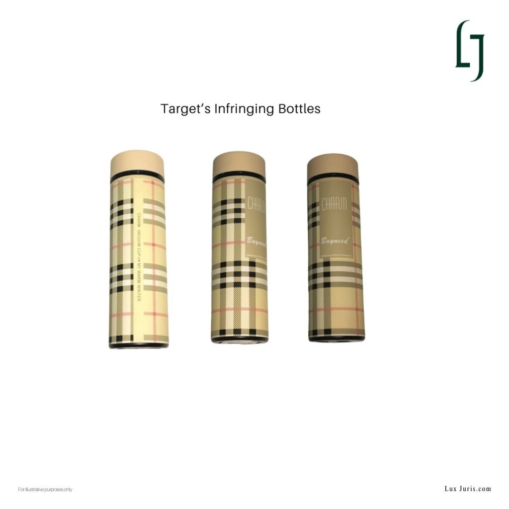 Image: Bottles sold by Target allegedly infringing Burberry’s trademark.
