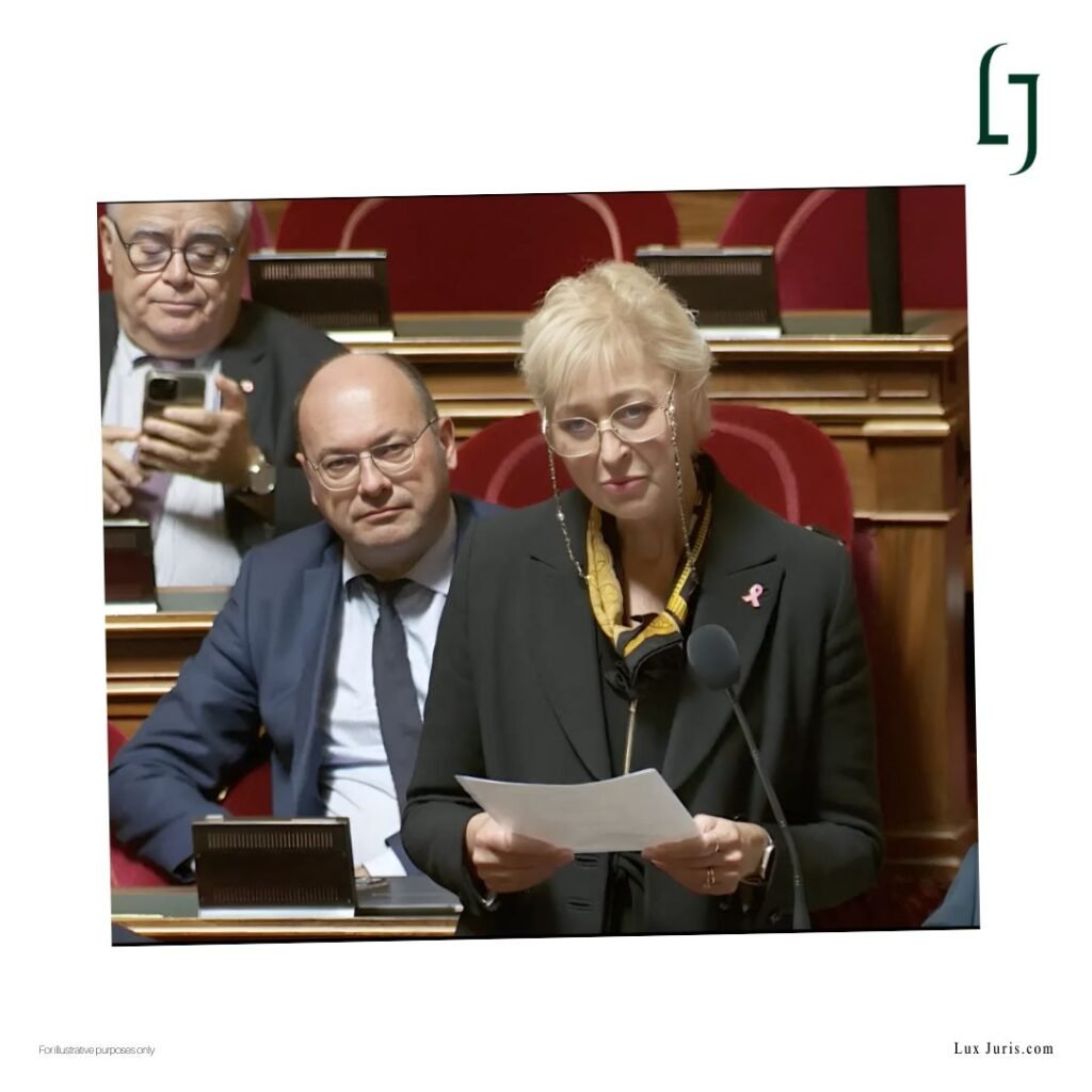 Senator Sylvie Valente Le Hir debating the Fast Fashion Bill in parliament.