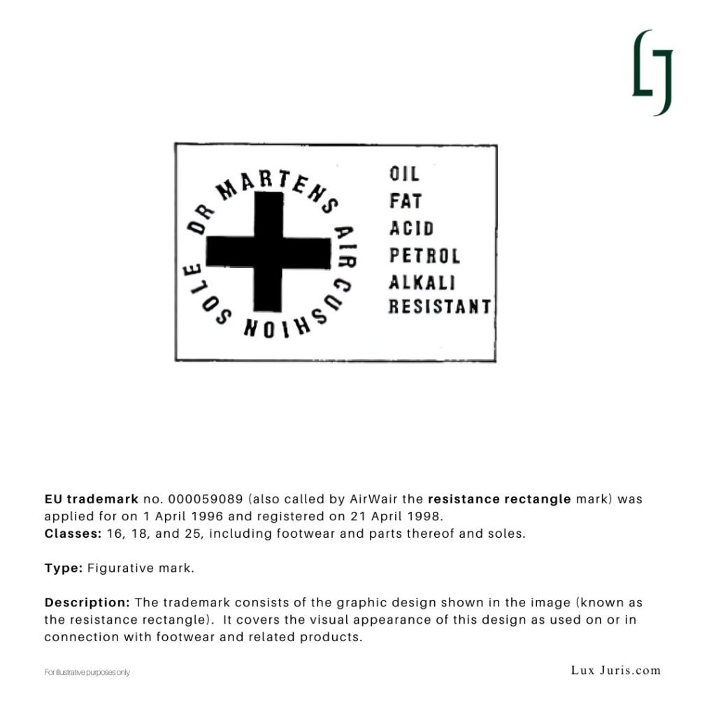 Rectangular imprint under a sole with the words "Oil Fat Acid Petrol Alkali Resistant".