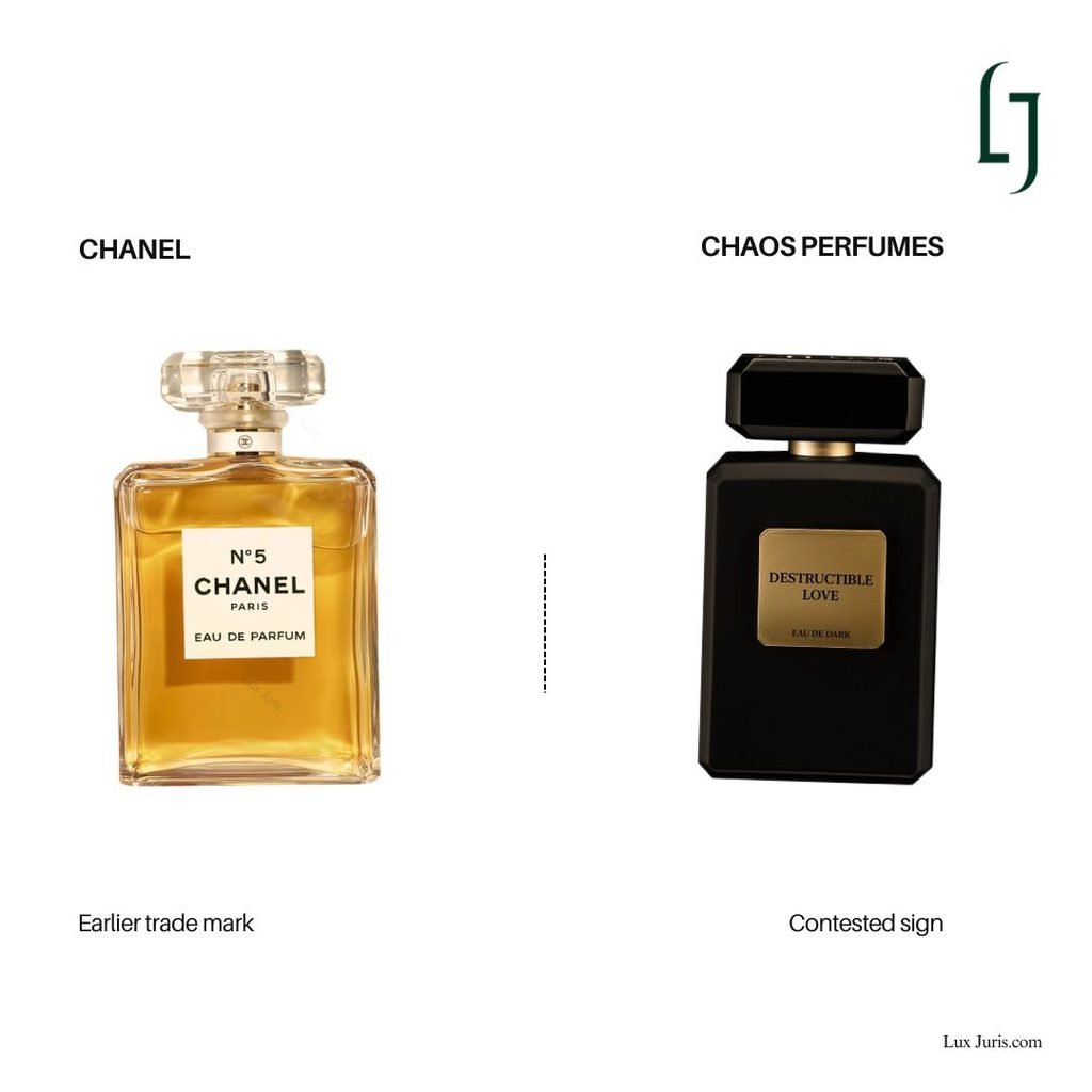 Chanel N°5 bottle compared with the Chaos Perfumes bottle.